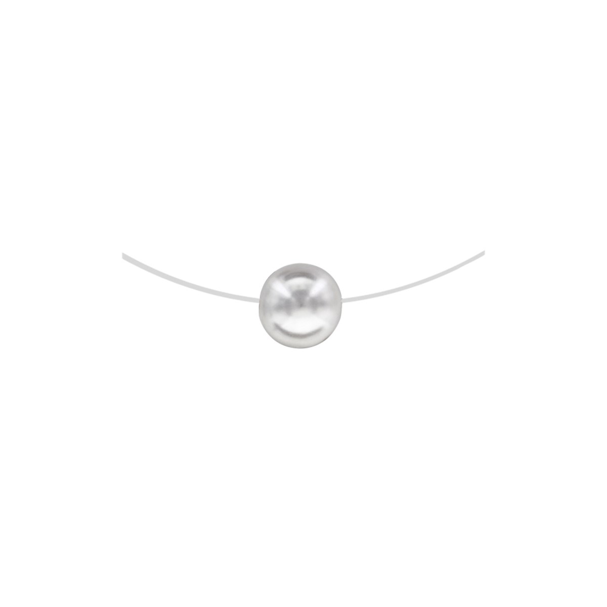 Collier fil nylon - Perle blanche - 10mm