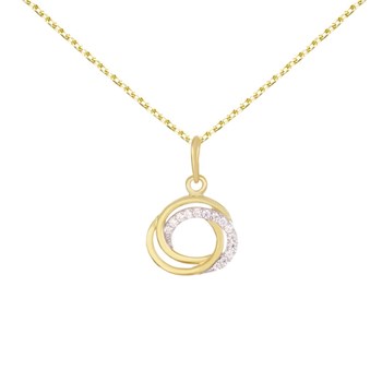 Ketting - Geelgouden hanger met verstrengelde ringen bezet met zirkonia's - Gratis gouden ketting