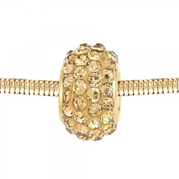 Parel charm geplaveid met gouden kristallen en SC Crystal staal