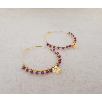 Créoles Rubi Fleur De Lotus, Argent 925 Doré et Pierres Naturelles