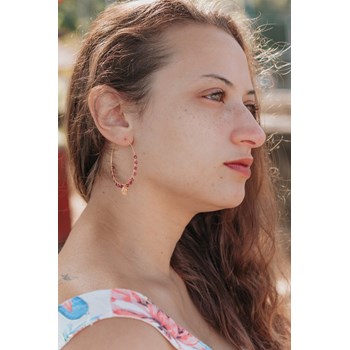 Créoles Rubi Fleur De Lotus, Argent 925 Doré et Pierres Naturelles