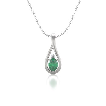 Collier Or Blanc Pendentif Emeraude & Diamant - Cadeau Fête des Mères | Aden
