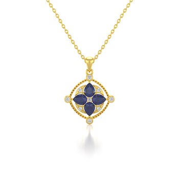 Médaillon Saphir & Diamants Or Jaune - Collier Fiançailles Chaine Incluse | Aden