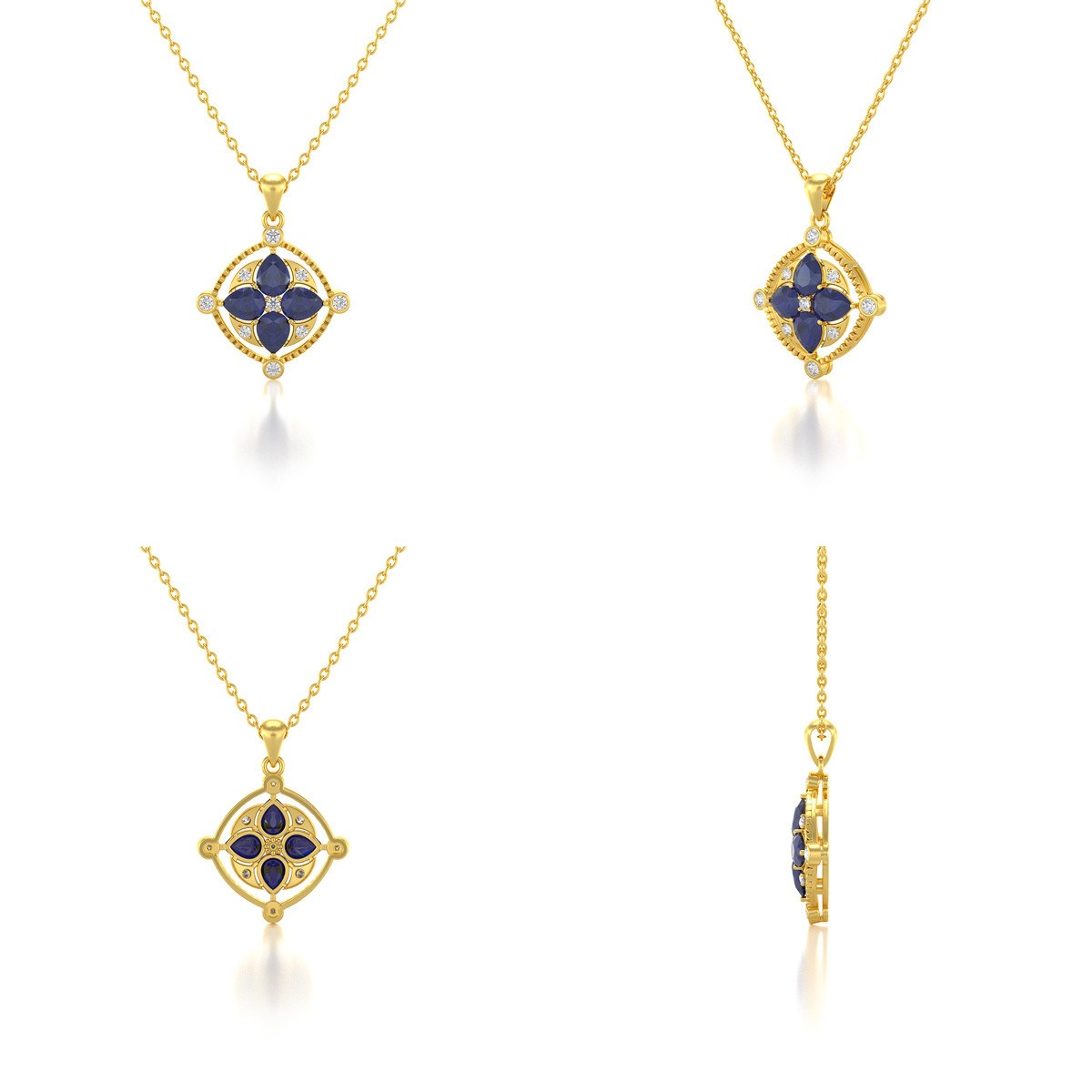 Médaillon Saphir & Diamants Or Jaune - Collier Fiançailles Chaine Incluse | Aden - vue 2