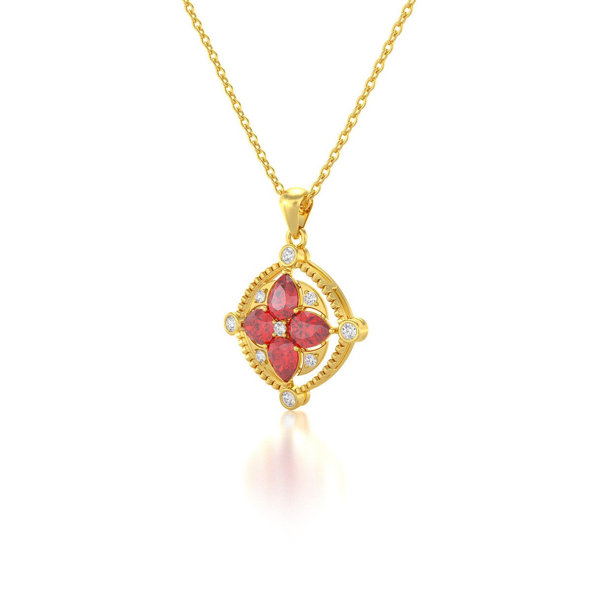 Médaillon Rubis & Diamants Or Jaune - Collier Fiançailles Chaine Incluse | Aden - vue 3