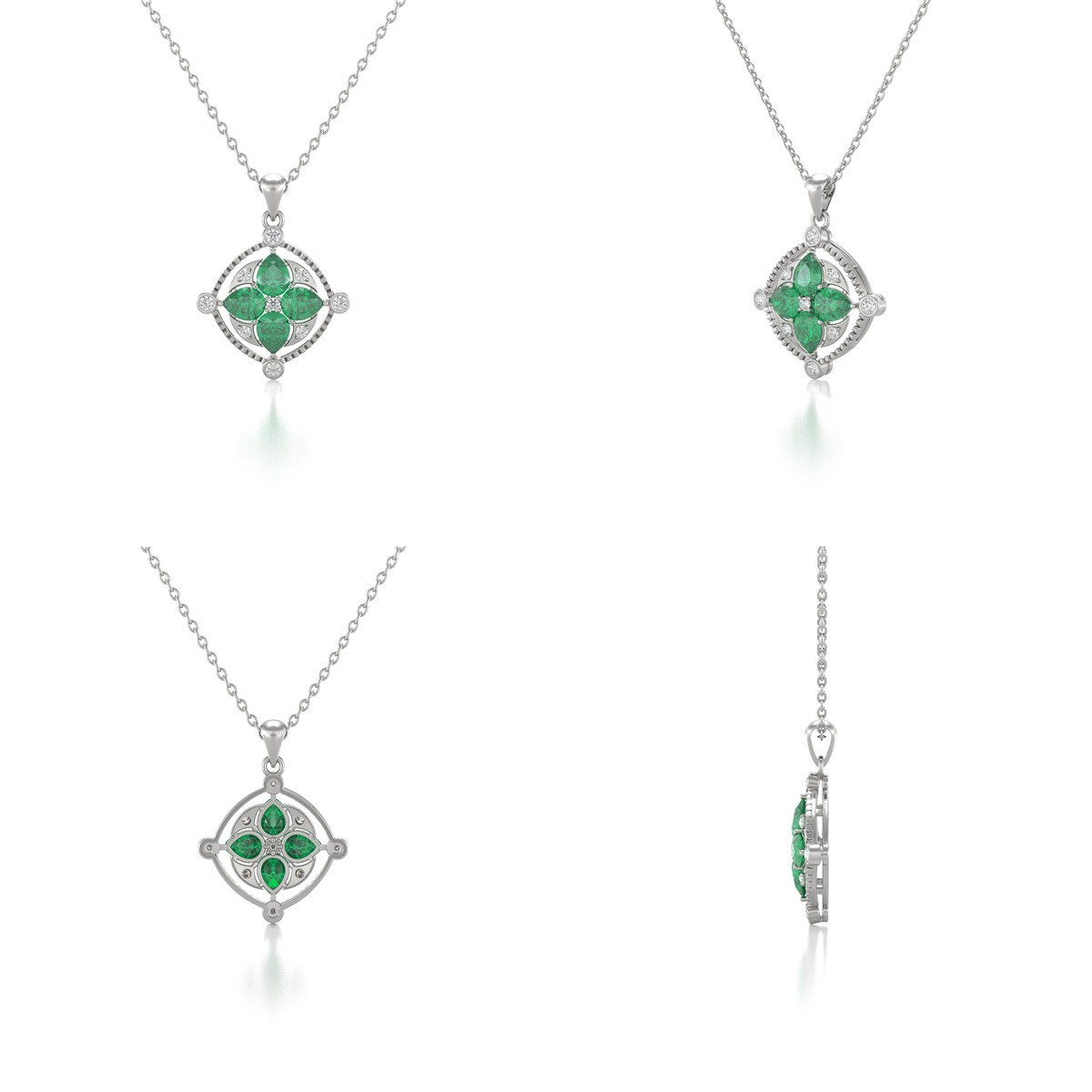 Collier Pendentif Or Blanc Médaillon Emeraude et Diamants - Bijou d'Exception pour un Anniversaire Inoubliable | Aden - vue 2