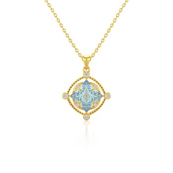 Collier Pendentif Or Jaune Médaillon Aigue-Marine et Diamants - Idée Cadeau Originale pour un Anniversaire de Mariage | Aden