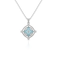 Collier Pendentif Or Blanc Médaillon Aigue-Marine et Diamants - Fête des Mères Élégante et Raffinée | Aden