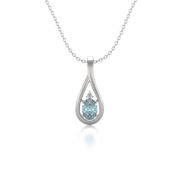Collier Pendentif Or Blanc 585 Aigue-Marine et Diamants - Bijou de Qualité Supérieure | Aden