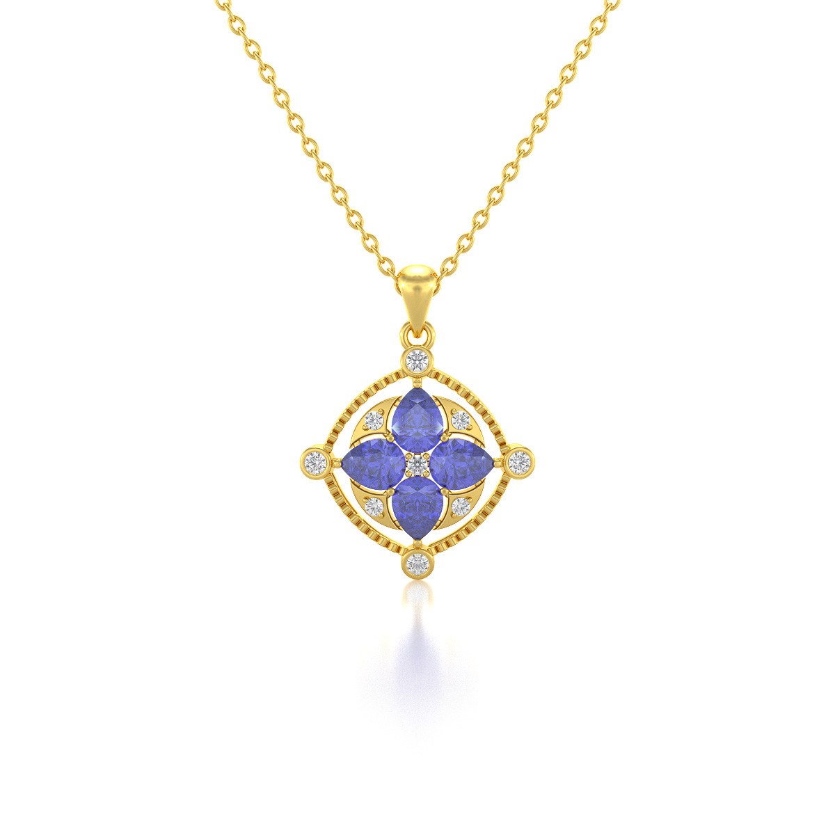 Collier Pendentif Or Jaune 585 Tanzanite et Diamants - Cadeau Exceptionnel pour Elle | Aden