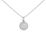 Collier - Pendentif Rond Or Blanc et Diamants - Chaine Argent 925 Offerte