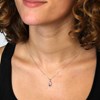 Collier - Pendentif Or Blanc Diamants et Saphir Bleu - Chaine Argentée - Femme - vue V2