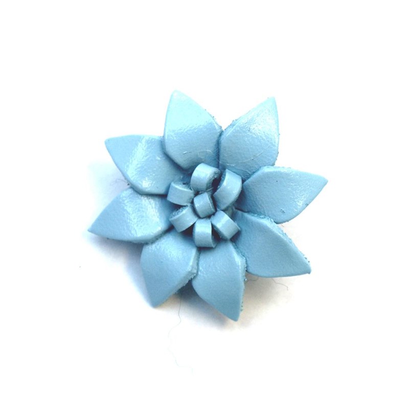 Petite Broche fleur en cuir bleu clair - vue 2