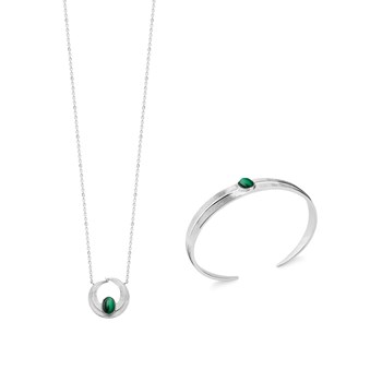 Collier Femme - Argent 925 - Malachite - Longueur : 45 cm