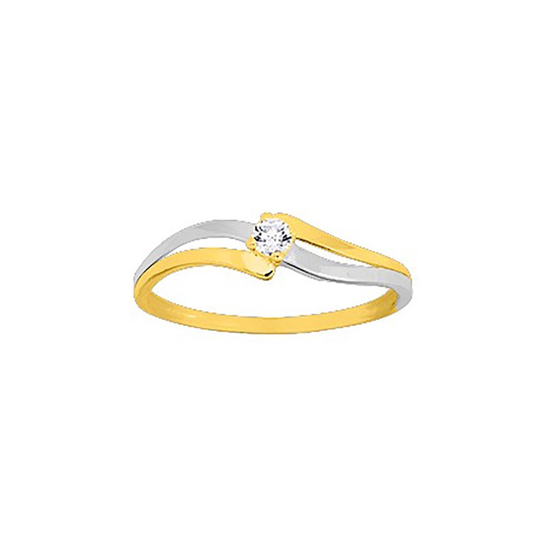 Bague Femme - bicolore - Oxyde de zirconium - Or 9 Carats