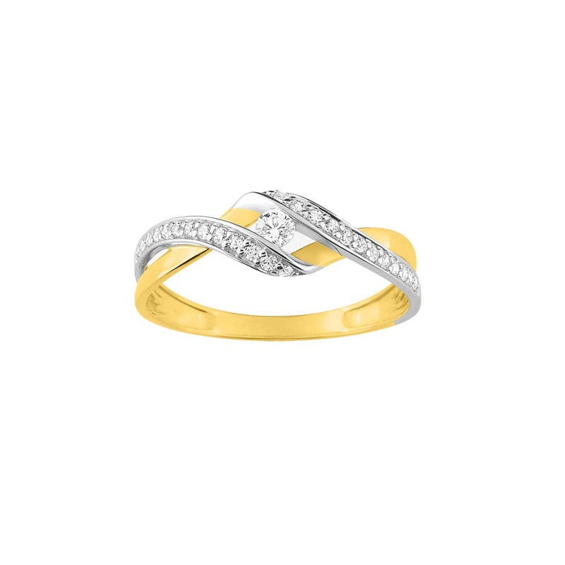 Bague Femme - bicolore - Oxyde de zirconium - Or 9 Carats