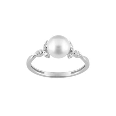 Bague Argent Massif Noeud Zirconiums Et Perle Blanche - Taille 52, Occasion, Couleur Argenté