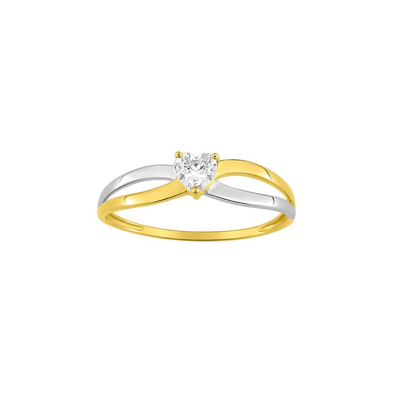 Bague Femme - bicolore - Oxyde de zirconium - Or 9 Carats