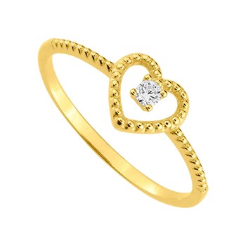 Bague coeur Femme - Oxyde de zirconium - Or 9 Carats