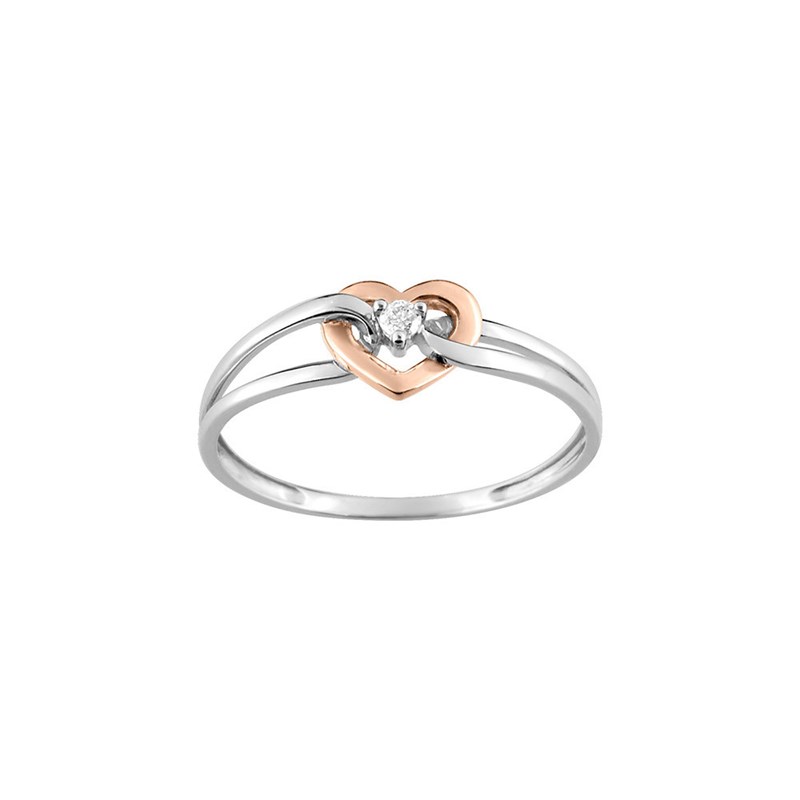 Bague coeur Femme - Oxyde de zirconium - Or 9 Carats