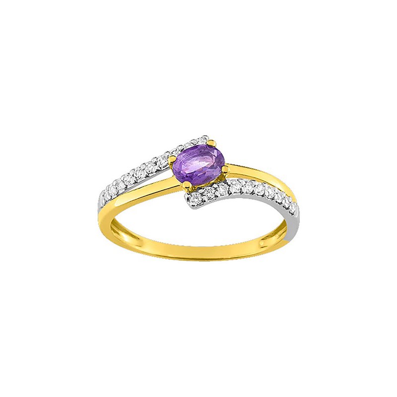 Bague Femme - Améthyste - Oxyde de zirconium - Or 9 Carats