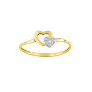 Bague coeur Femme - bicolore - Or 9 Carats - Diamant