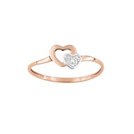 Bague coeur Femme - bicolore - Or 9 Carats - Diamant 0,005 Carats