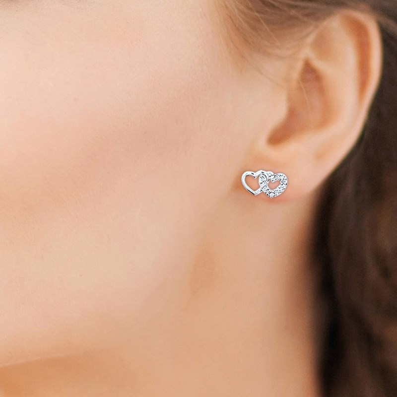 Boucles d'oreilles Femme - Argent 925 - Oxyde de zirconium - coeur - vue 2