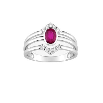Bague Femme - Rubis - Or 18 Carats - Diamant 0,13 Carats