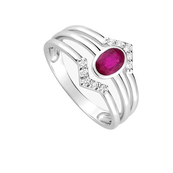 Bague Femme - Rubis - Or 18 Carats - Diamant 0,13 Carats