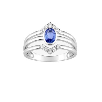 Bague Femme - Saphir - Or 18 Carats - Diamant 0,13 Carats