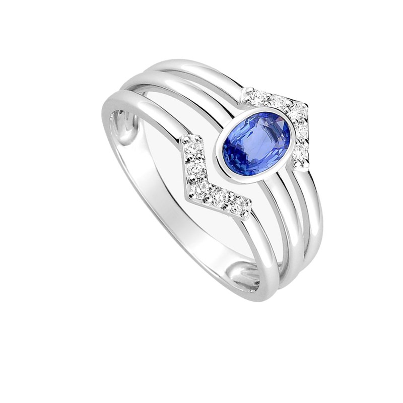 Bague Femme - Saphir - Or 18 Carats - Diamant 0,13 Carats - vue 2