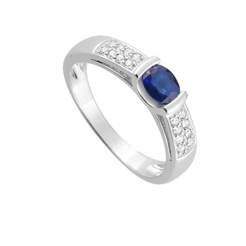 Bague Femme - Saphir - Or 18 Carats - Diamant 0,13 Carats