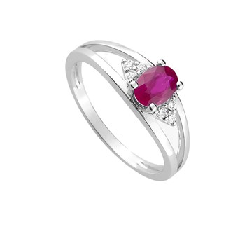 Bague Femme - Rubis - Or 18 Carats - Diamant 0,08 Carats