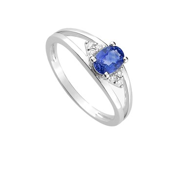 Bague Femme - Saphir - Or 18 Carats - Diamant 0,08 Carats