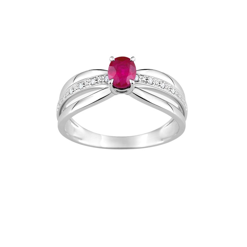 Bague Femme - Rubis - Or 18 Carats - Diamant 0,03 Carats