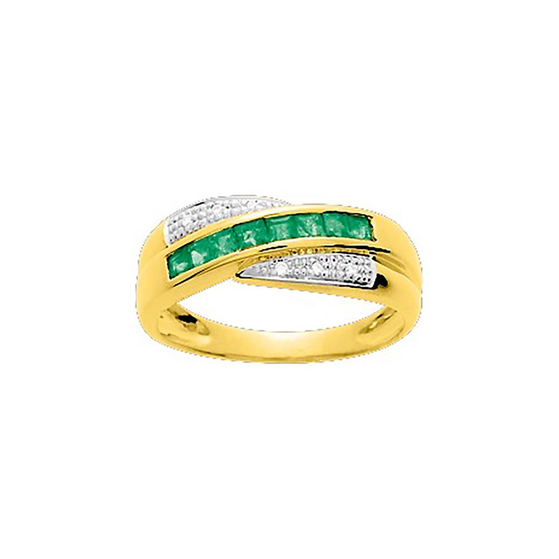 Bague Femme - Emeraude - Or 18 Carats - Diamant 0,03 Carats