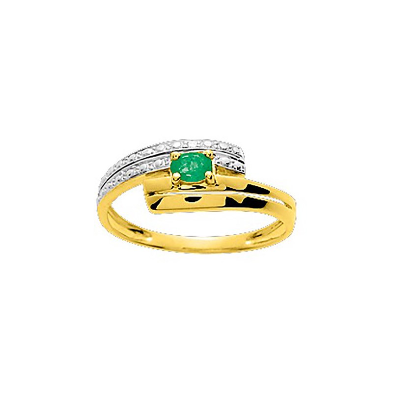 Bague Femme - Emeraude - Or 18 Carats - Diamant 0,01 Carats
