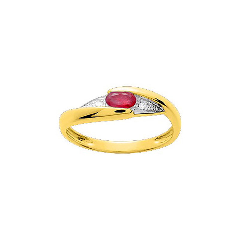 Bague Femme - Rubis - Or 18 Carats - Diamant 0,02 Carats