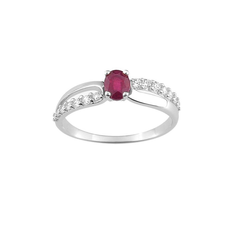 Bague femme - Rubis et Oxyde de zirconium - Or 18 Carats