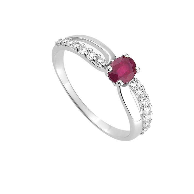 Bague femme - Rubis et Oxyde de zirconium - Or 18 Carats - vue 2