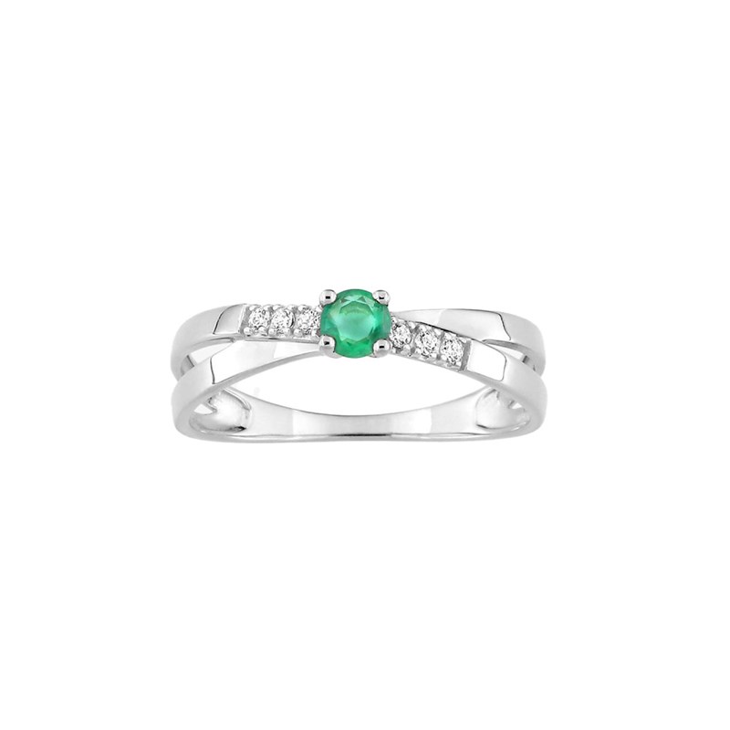 Bague femme - Emeraude et Oxyde de zirconium - Or 18 Carats