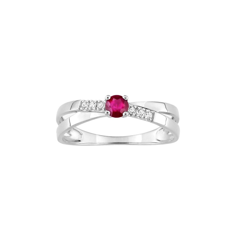 Bague femme - Rubis et Oxyde de zirconium - Or 18 Carats