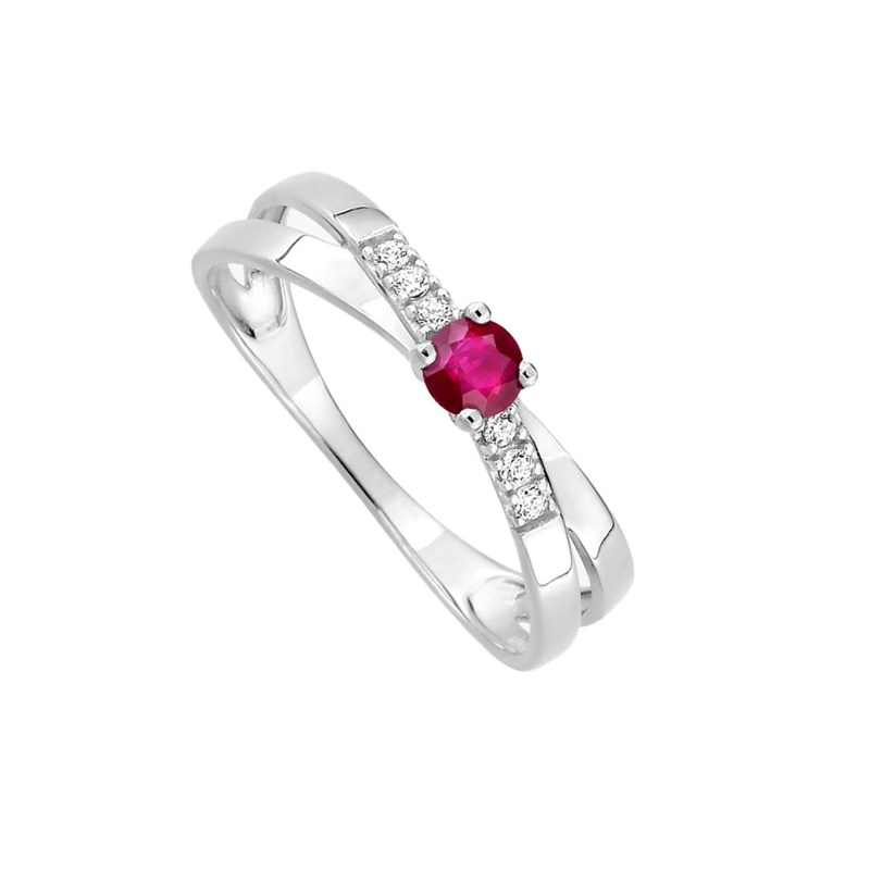 Bague femme - Rubis et Oxyde de zirconium - Or 18 Carats - vue 2