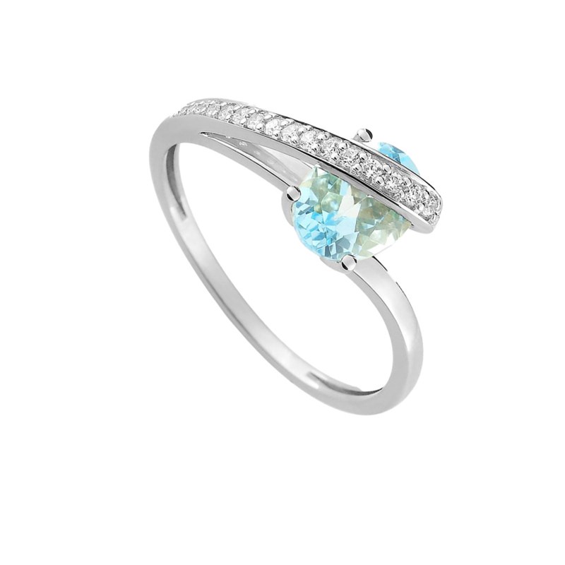 Bague femme - aigue marine - Or 18 Carats - vue 2