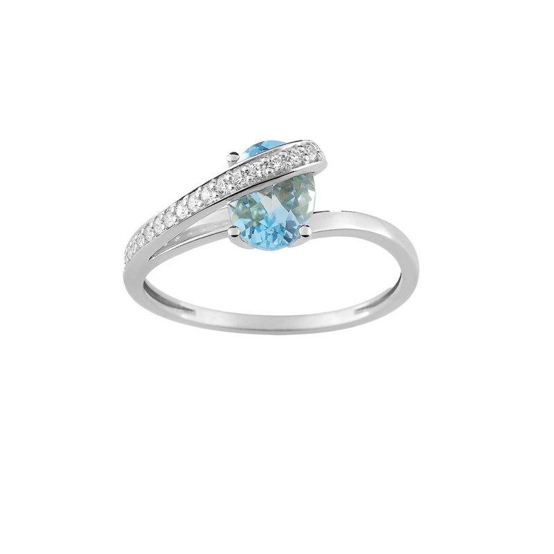 Bague femme - Topaze et Oxyde de zirconium - Or 18 Carats