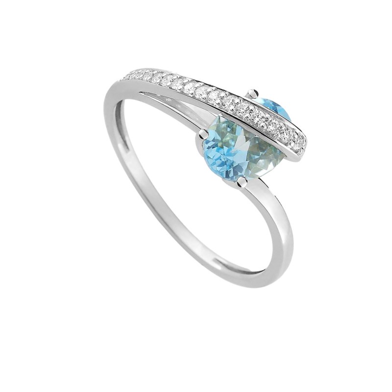 Bague femme - Topaze et Oxyde de zirconium - Or 18 Carats - vue 2