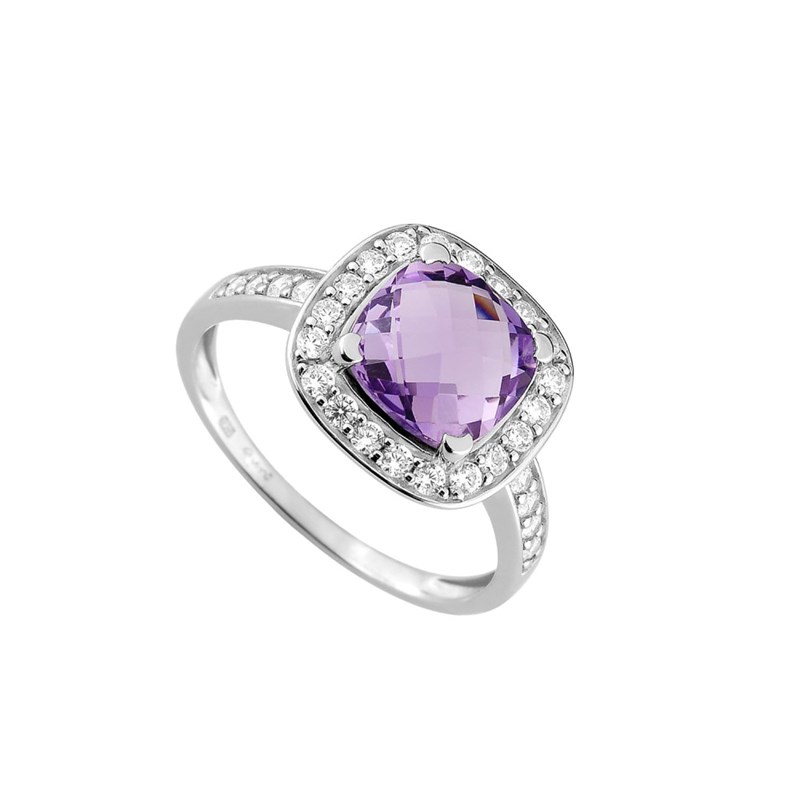 Bague femme - Améthyste et Oxyde de zirconium - Or 18 Carats - vue 2