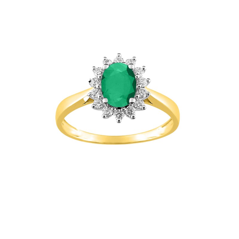 Bague femme - Emeraude et Oxyde de zirconium - Or 18 Carats