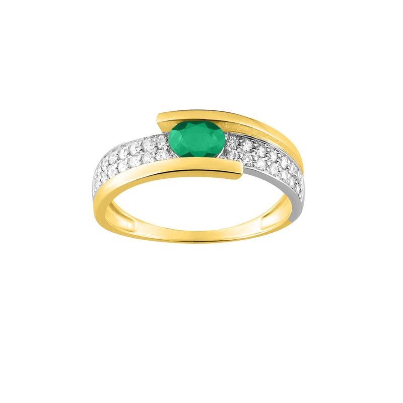 Bague femme - Emeraude et Oxyde de zirconium - Or 18 Carats